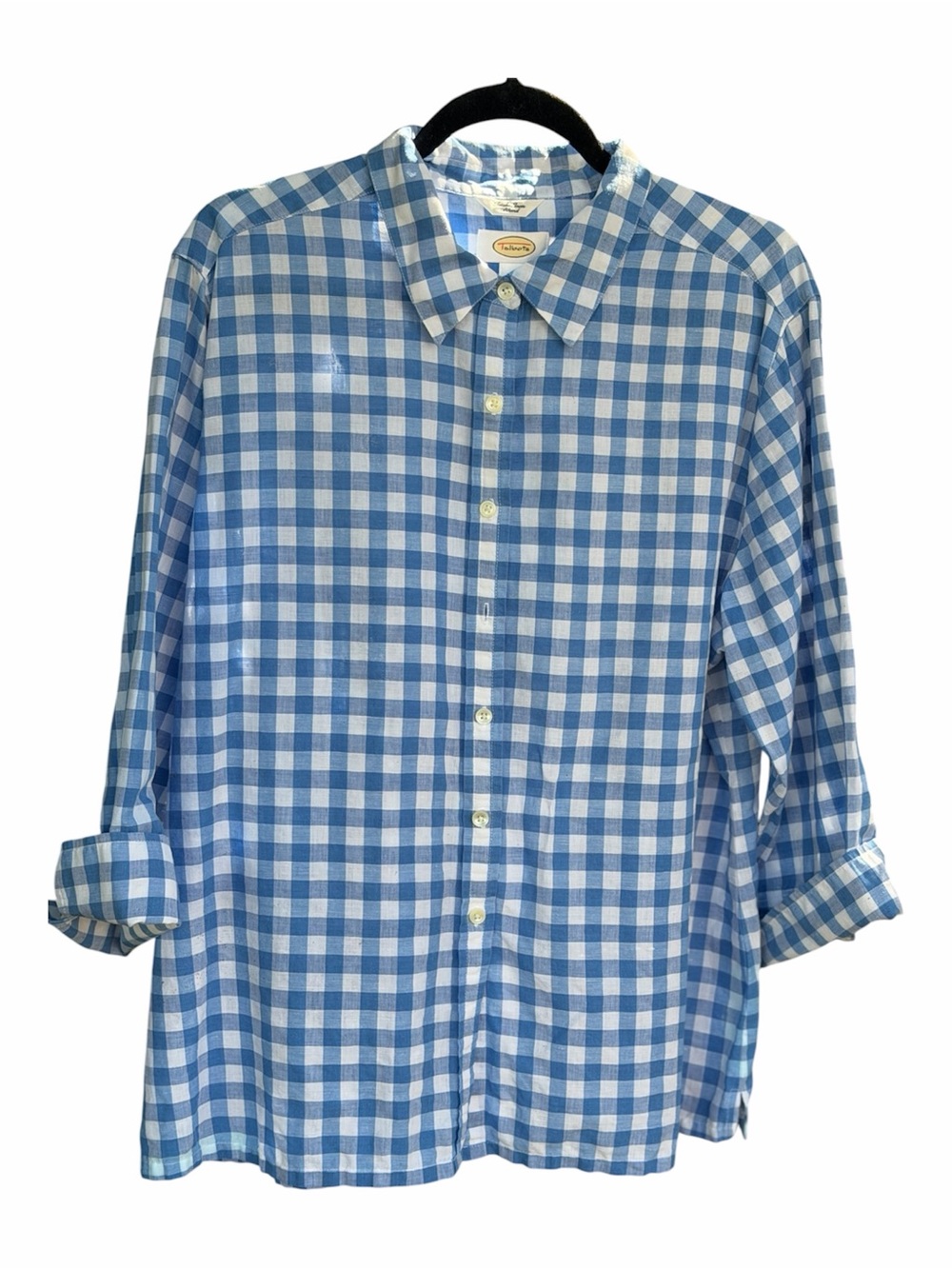 Talbots Blue & White Gingham Button-Down Shirt-XL
